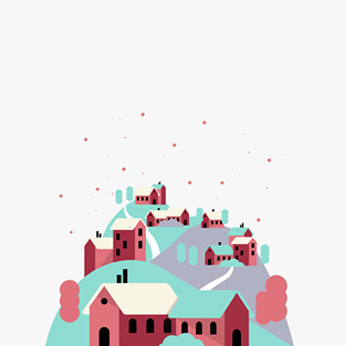 Village on a hilltop illustration